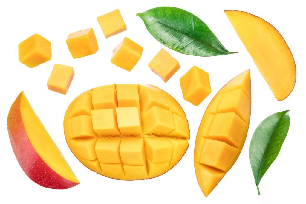 fresh mango fruit sliced open